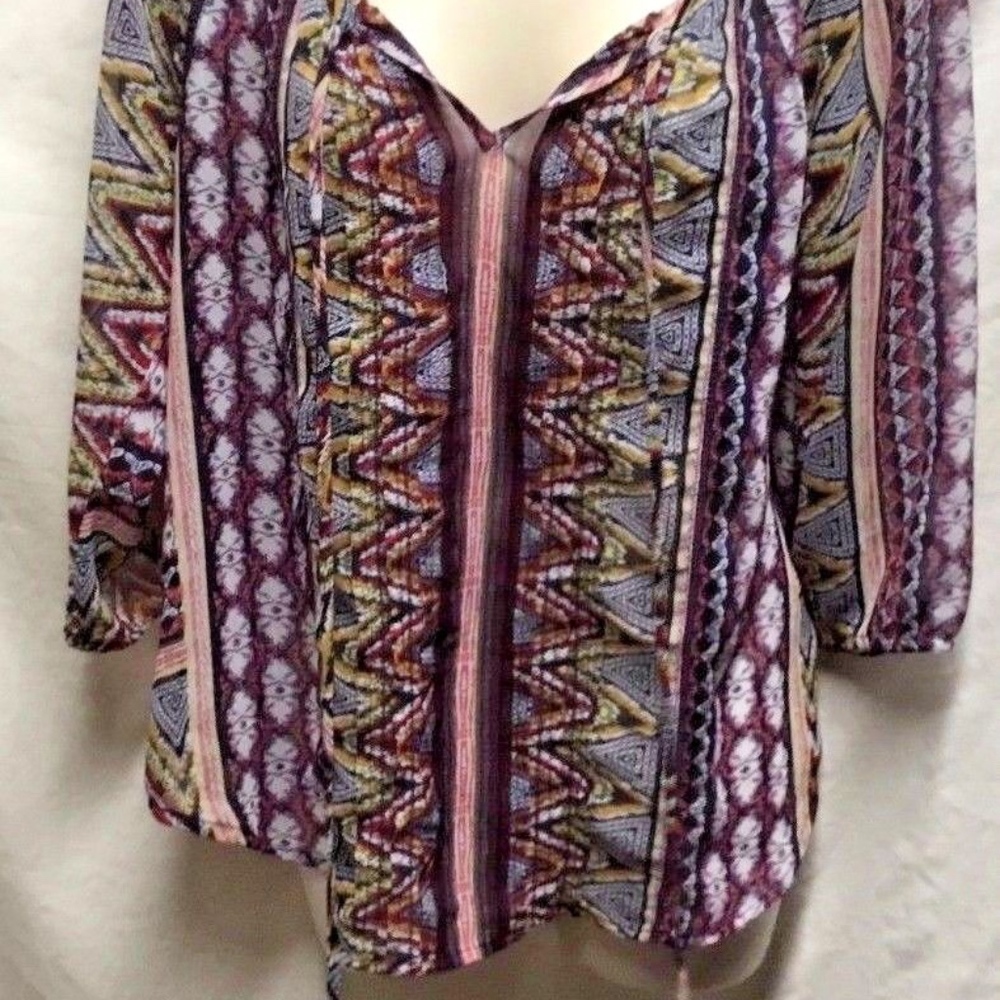 Ayla Tunic Women Sz S Oversized Blue Print Tie Col